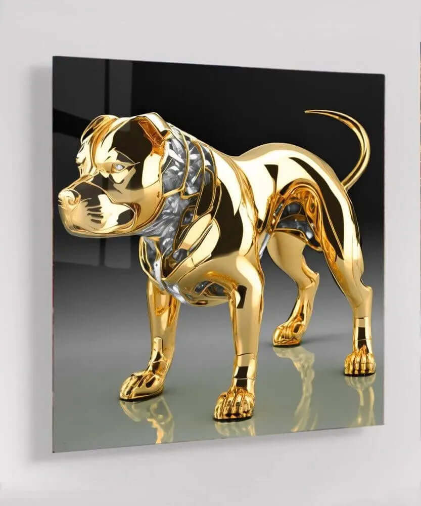 Golden Metal Dog - Online Schilderij - Glas Schilderij