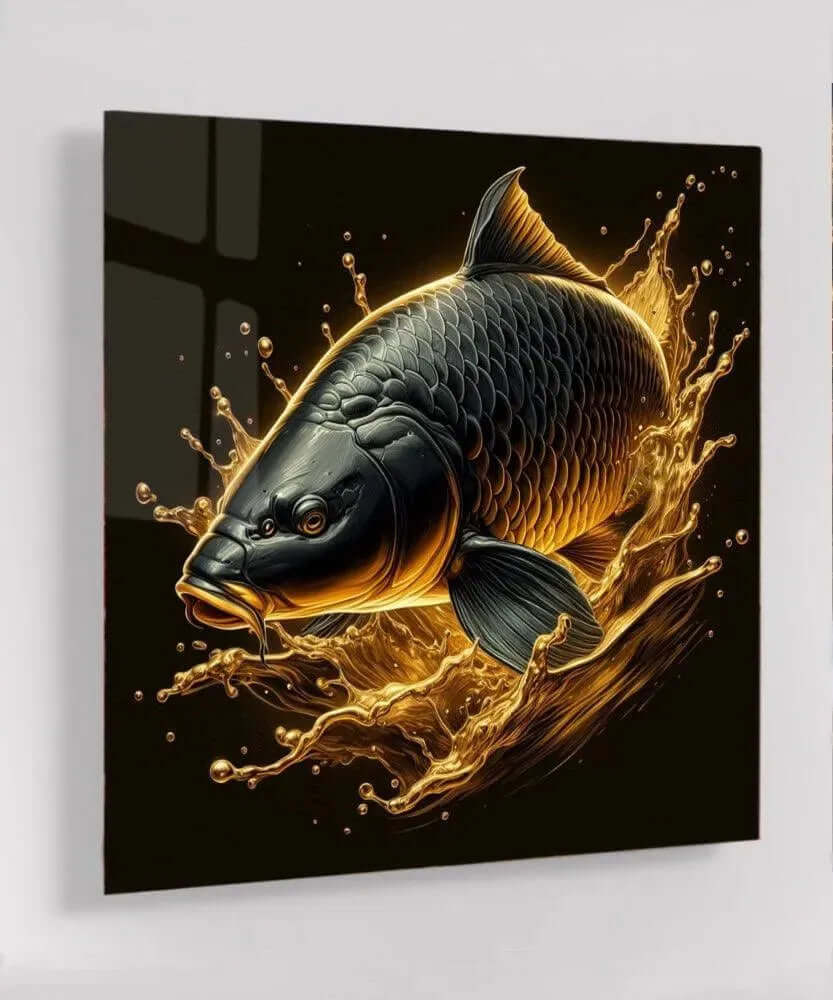 Carp in Golden Water - Online Schilderij - Glas Schilderij