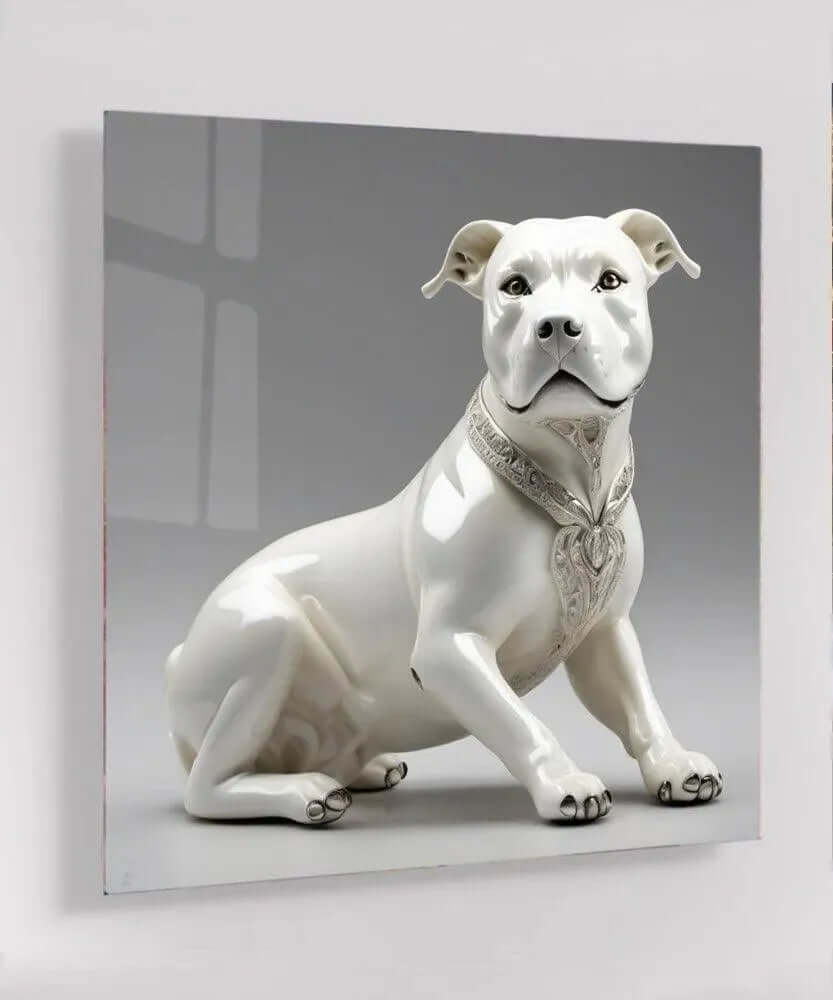 White Porcelain Dog - Online Schilderij - Glas Schilderij