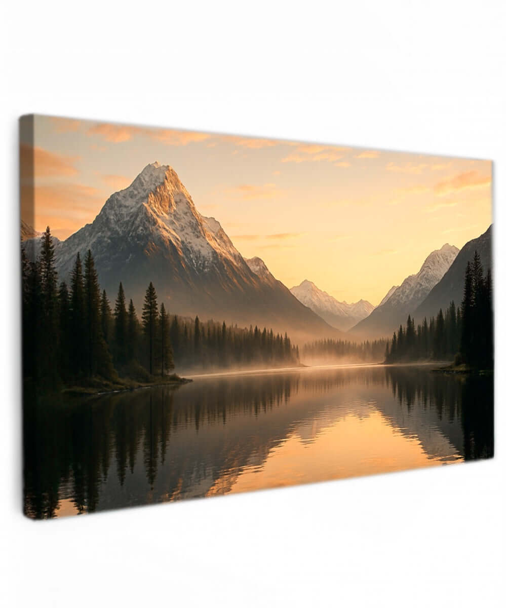 Canvas Schilderij Bergmeer bij Zonsopkomst
