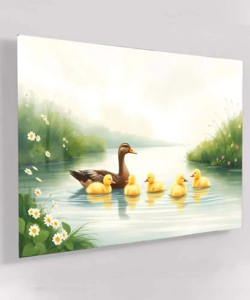 Mother Duck and Babies - Online Schilderij - Glas Schilderij