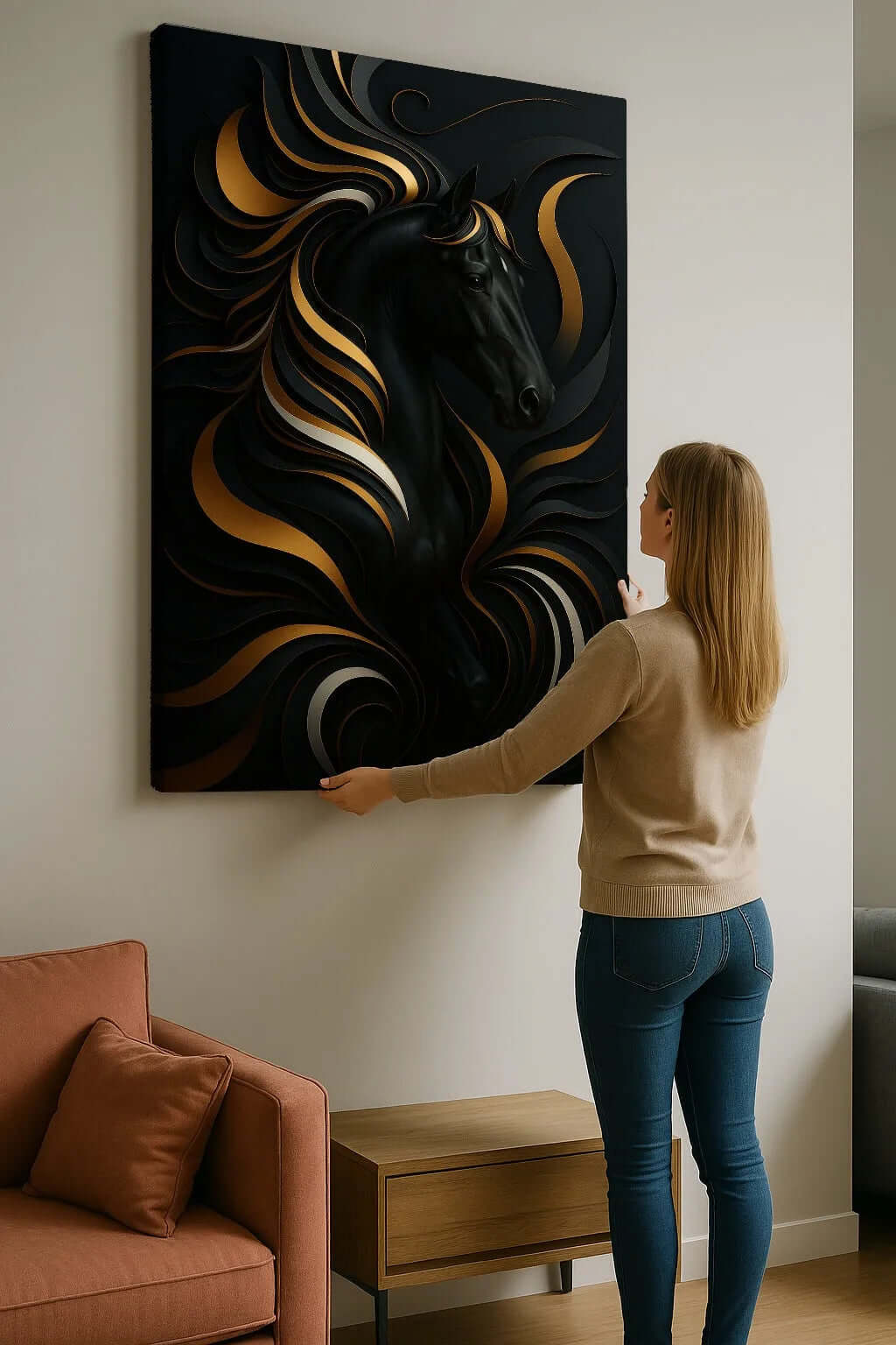 Black & Gold Horse - Online Schilderij - Canvas Schilderij