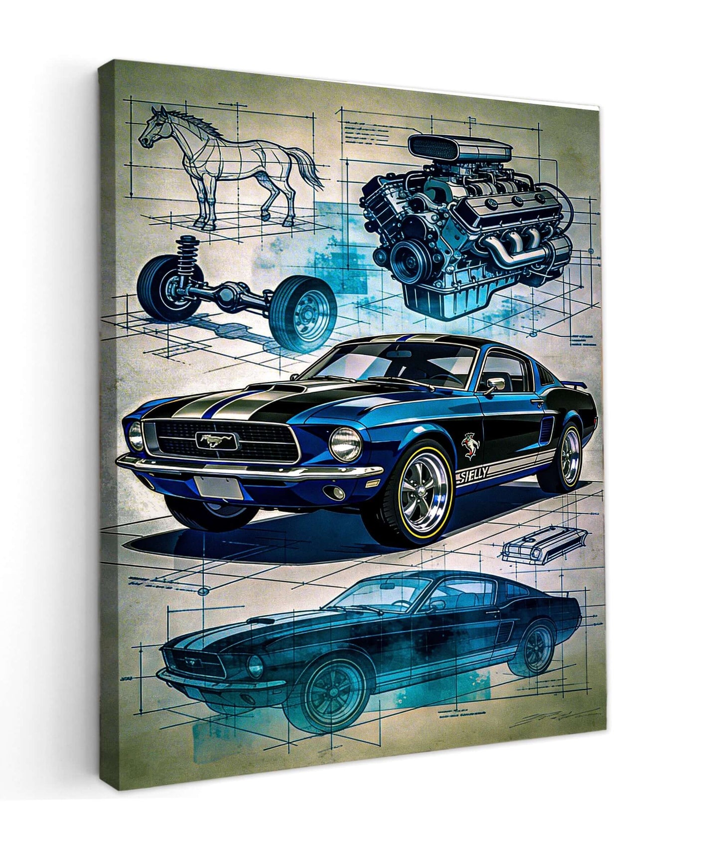 Canvas Schilderij Ford Mustang Shelby GT Blueprint