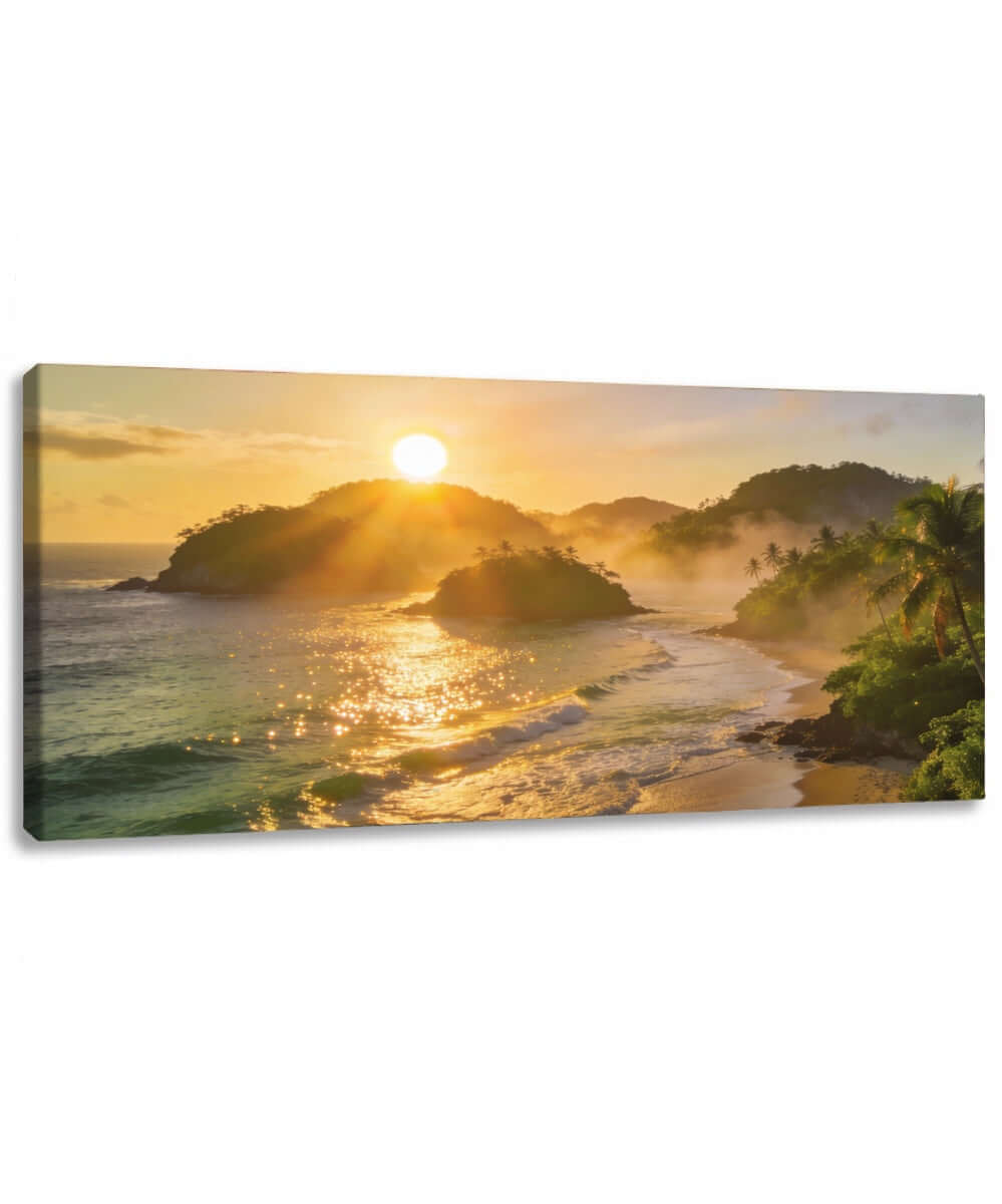 Canvas Schilderij Gouden Zonsopgang Tropisch Eiland