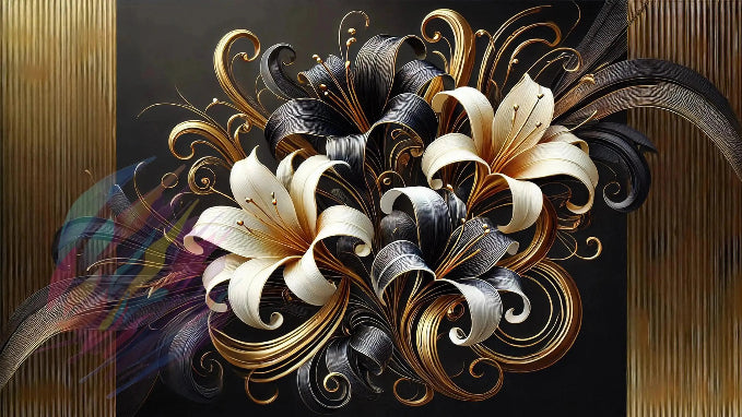 Golden Lily Elegance - Online Schilderij - Canvas Schilderij