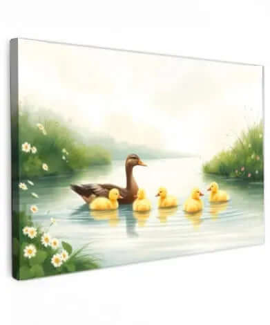 Mother Duck and Babies - Online Schilderij - Canvas Schilderij