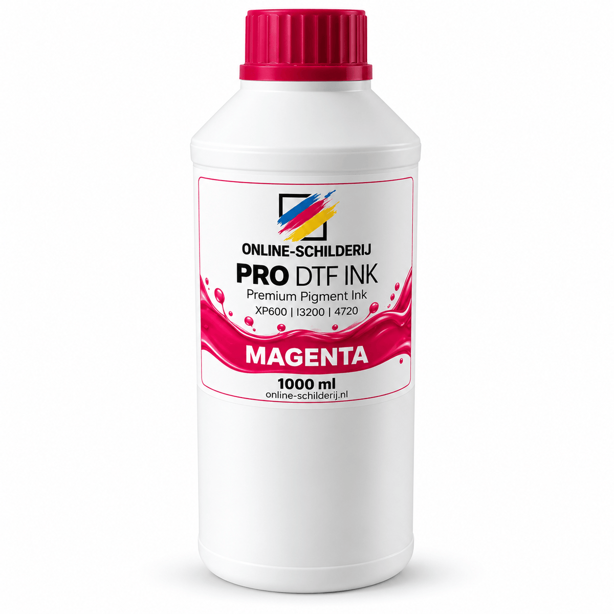 Online-Schilderij PRO DTF Inkt Magenta 1000 ml – Magenta Pigment Ink in fles.