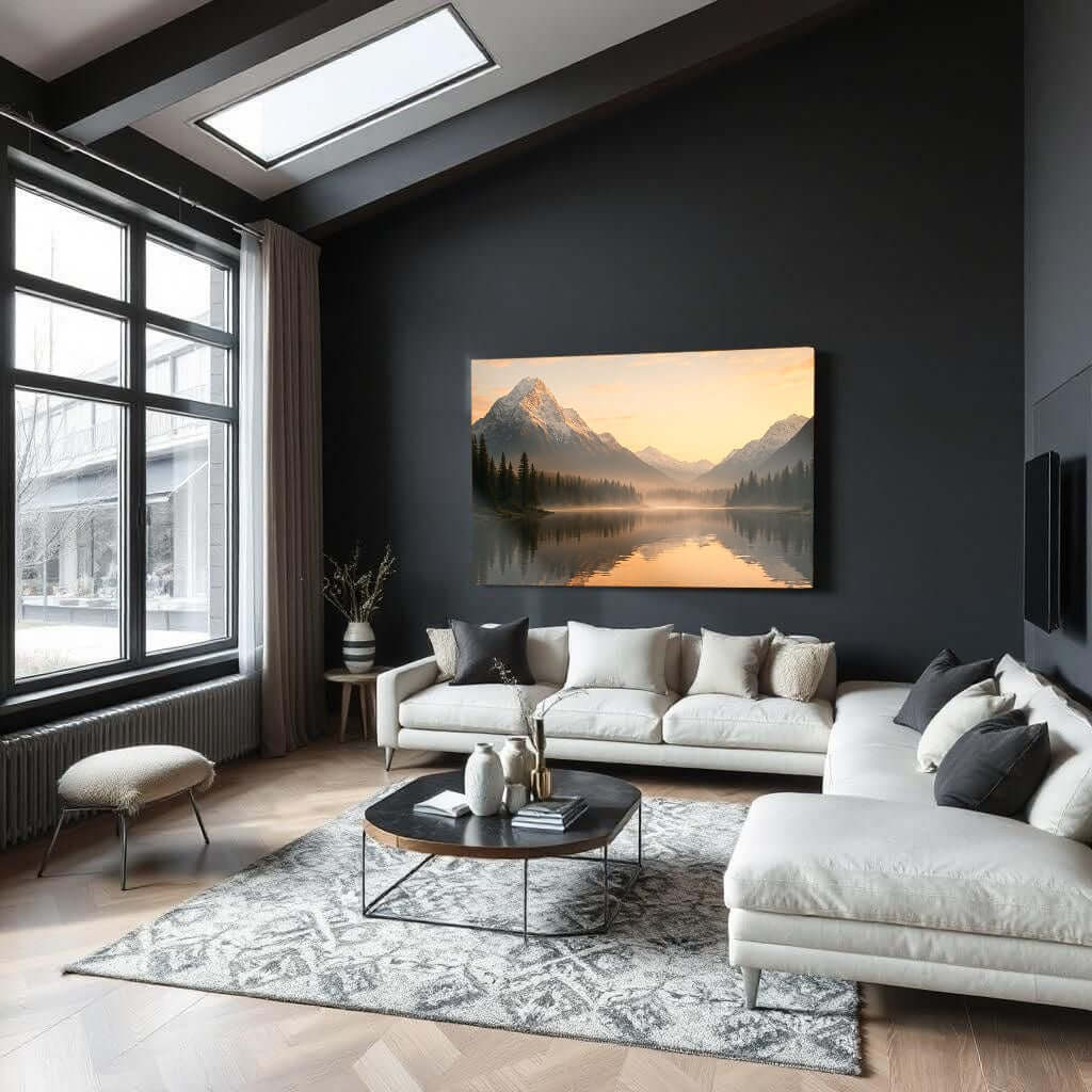 Glas Schilderij Bergmeer bij Zonsopkomst