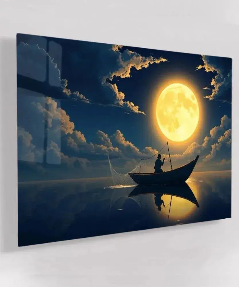 Full Moon Fishing - Online Schilderij - Glas Schilderij