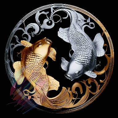 yin & yang Carp Gold Silver - Online Schilderij - Canvas Schilderij