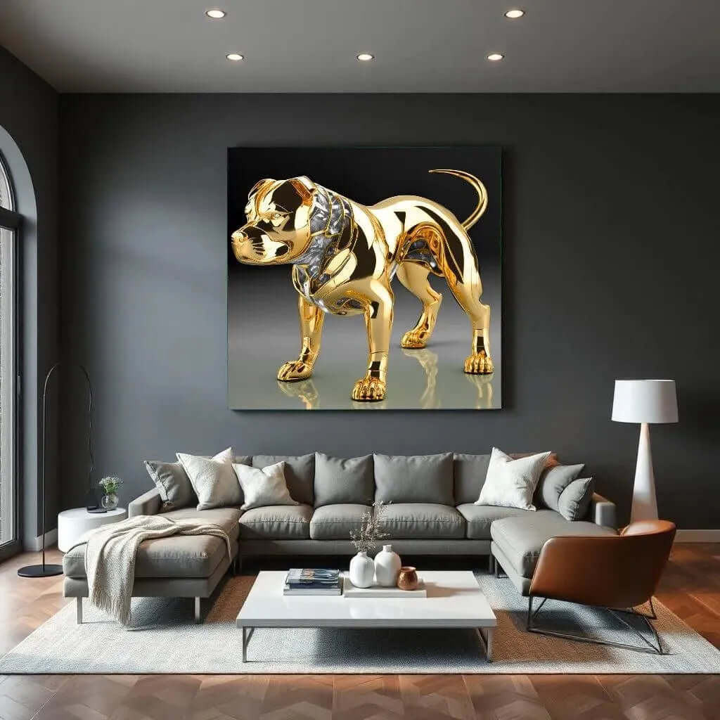 Golden Metal Dog - Online Schilderij - Canvas Schilderij