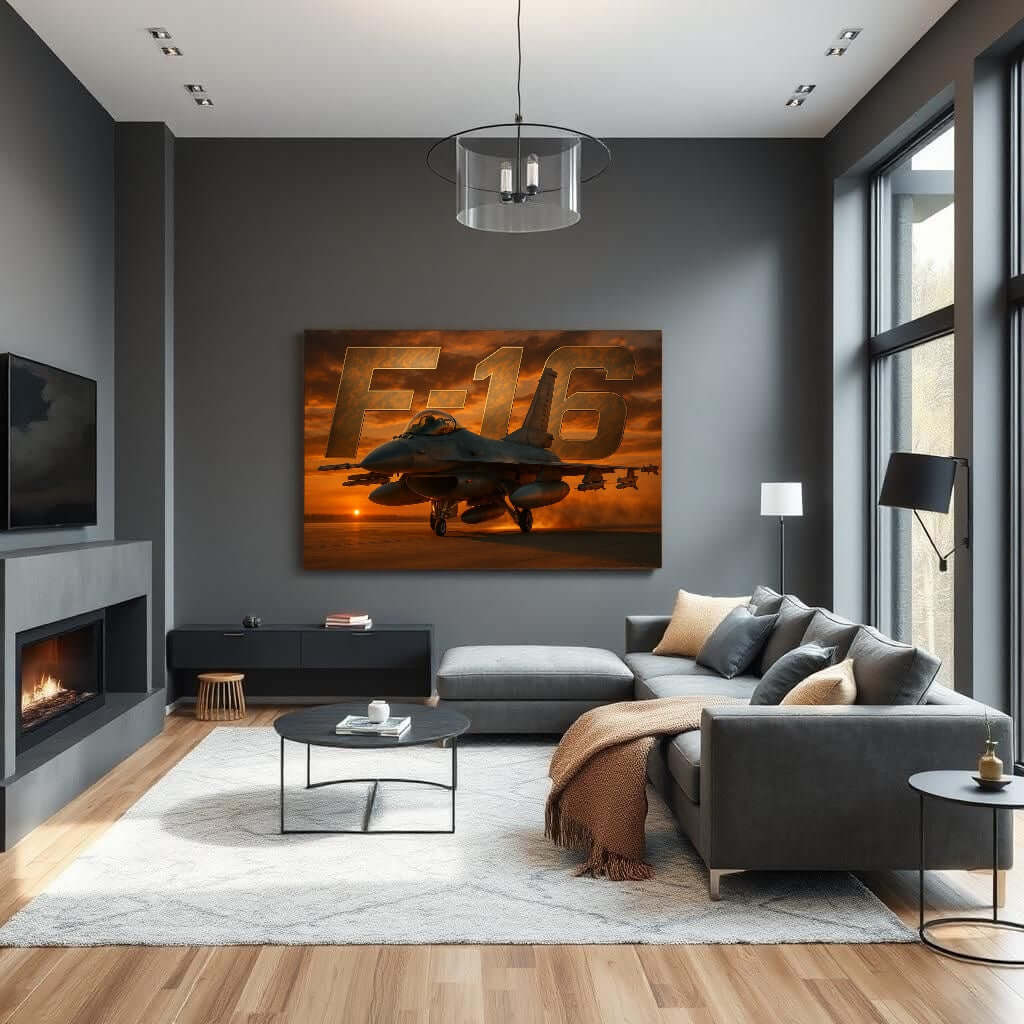 Canvas schilderij F16 straaljager