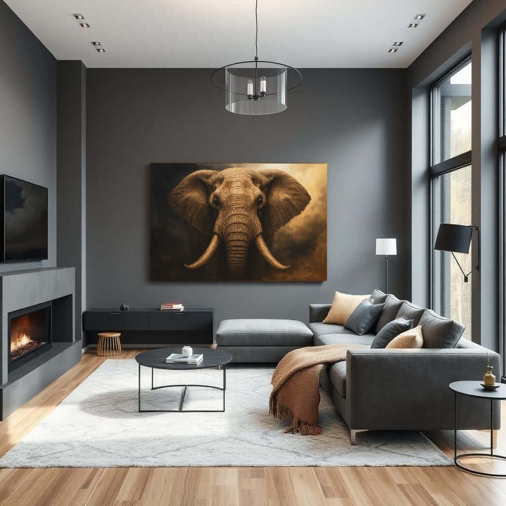Close-up van Afrikaanse olifant met grote slagtanden op canvas.