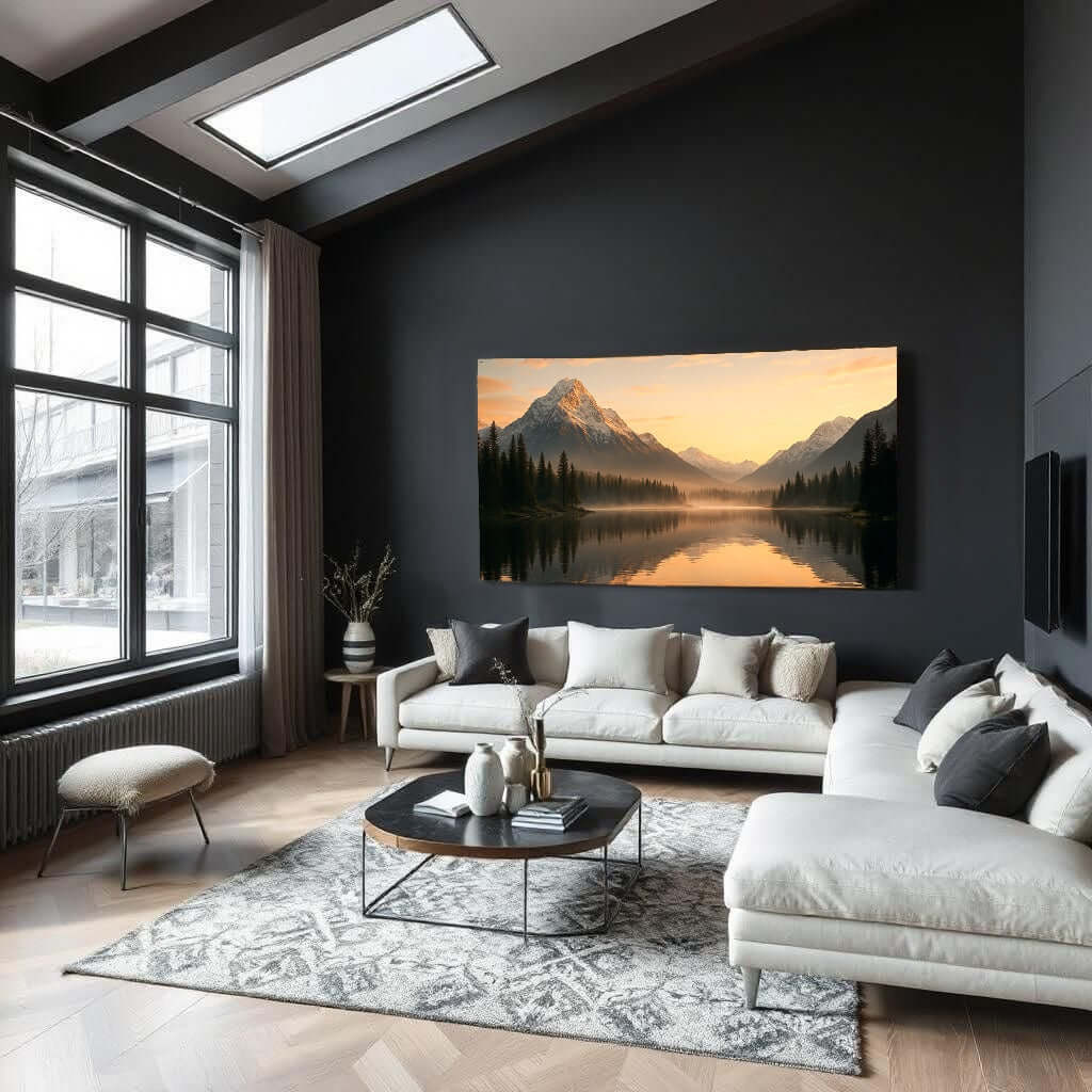 Canvas Schilderij Bergmeer bij Zonsopkomst