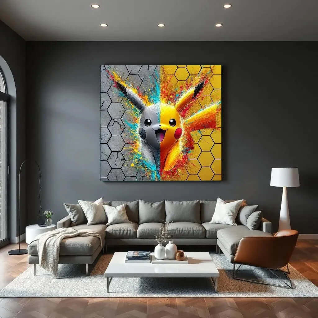 Pikachu Hexagon - Online Schilderij - Canvas Schilderij