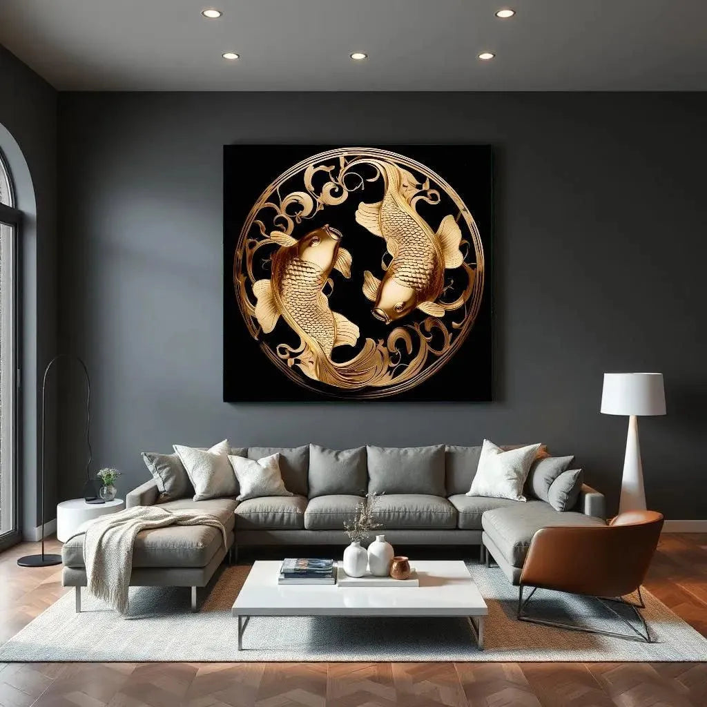 yin & yang Carp Gold - Online Schilderij - Canvas Schilderij