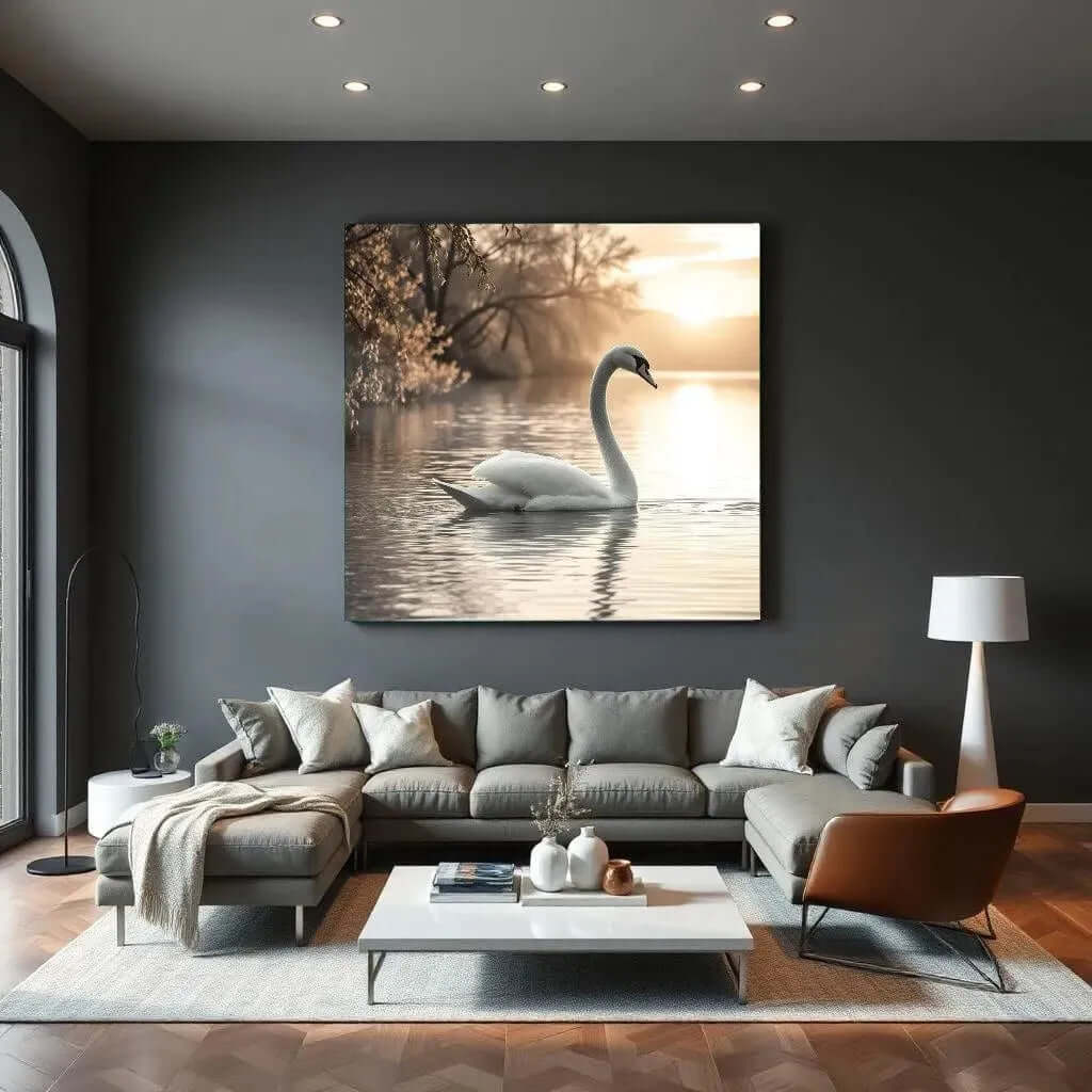 Serene Swan at Sunset - Online Schilderij - Glas Schilderij
