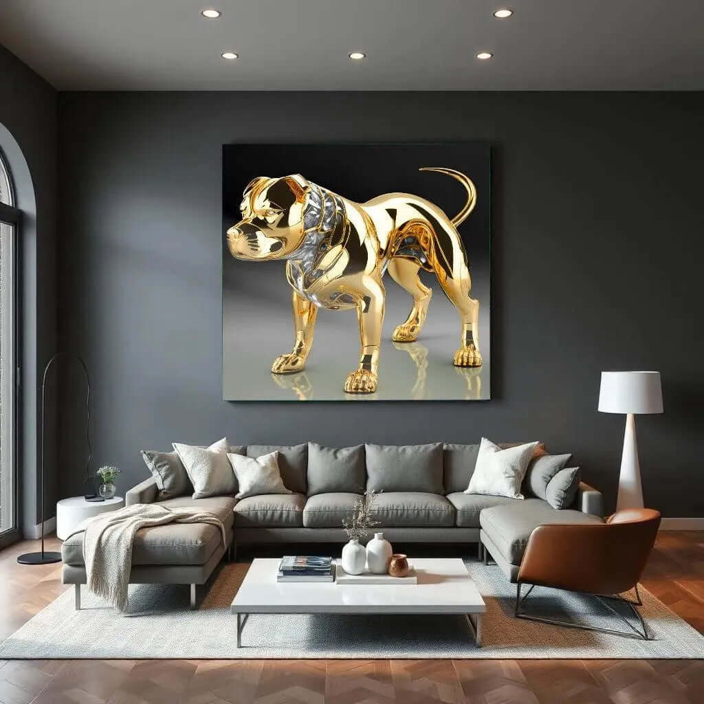 Golden Metal Dog - Online Schilderij - Glas Schilderij