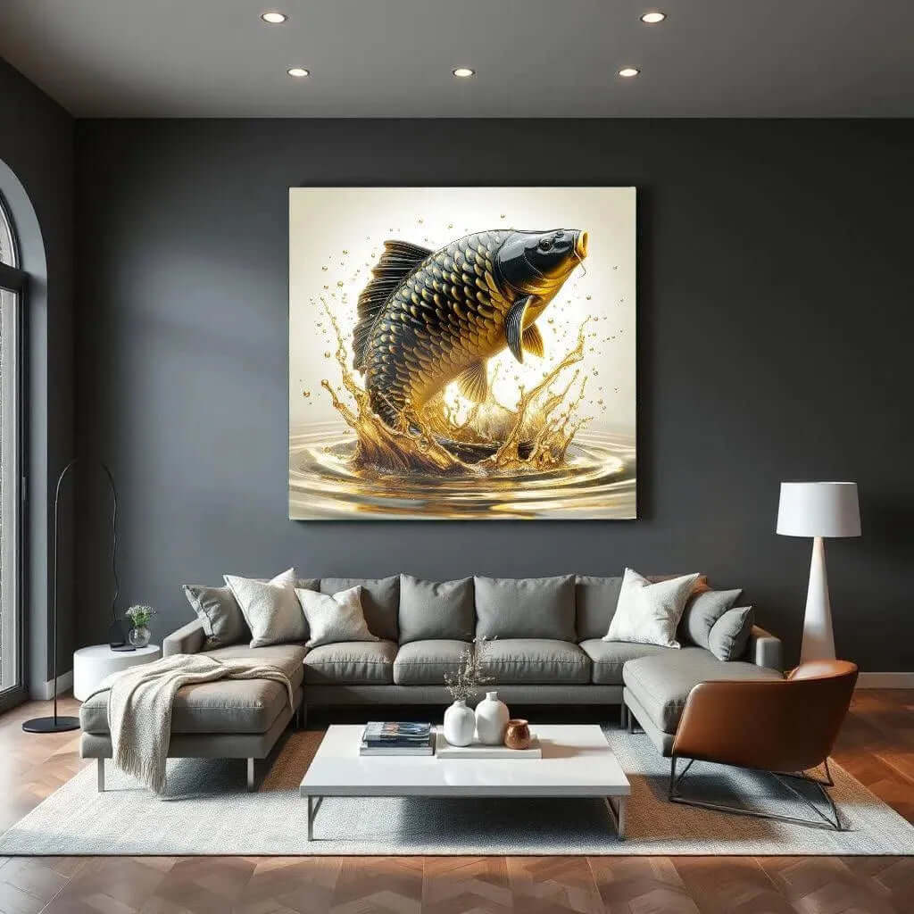 Liquid Gold Carp - Online Schilderij - Glas Schilderij