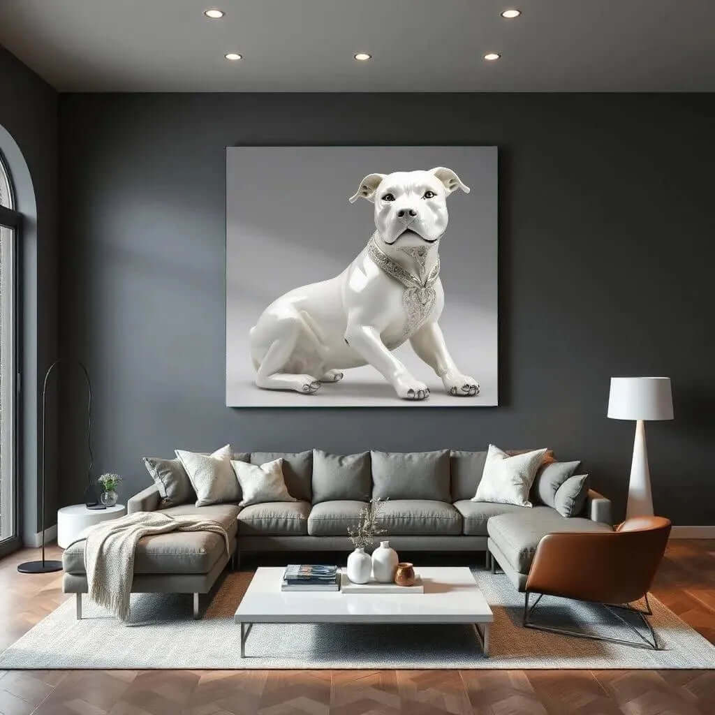 White Porcelain Dog - Online Schilderij - Glas Schilderij