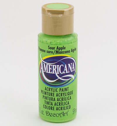 Sour Apple Americana acrylic paint bottle from Americana DecoArt, ideal for art and home decor projects.
