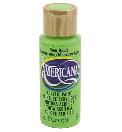 Sour Apple Americana acrylic paint bottle from Americana DecoArt, ideal for art and home decor projects.