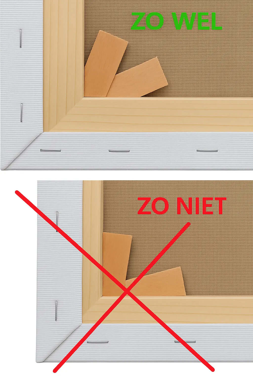 Spietjes geplaatst in hoekverbinding van spieraam