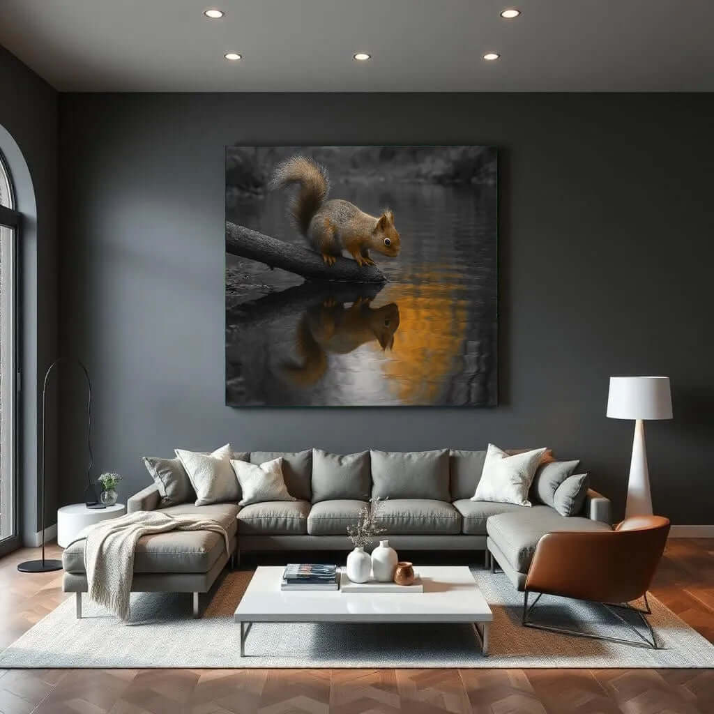 Squirrel Reflection - Online Schilderij - Canvas Schilderij