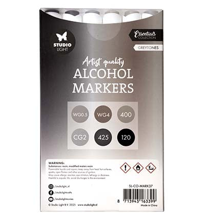 Studio Light Alcohol Markers Greytones Essentials nr. 37 set met 6 dubbelzijdige grijze markers