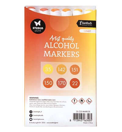 Studio Light Alcohol Markers Sunset Essentials nr. 38 set met 6 dubbelzijdige markers