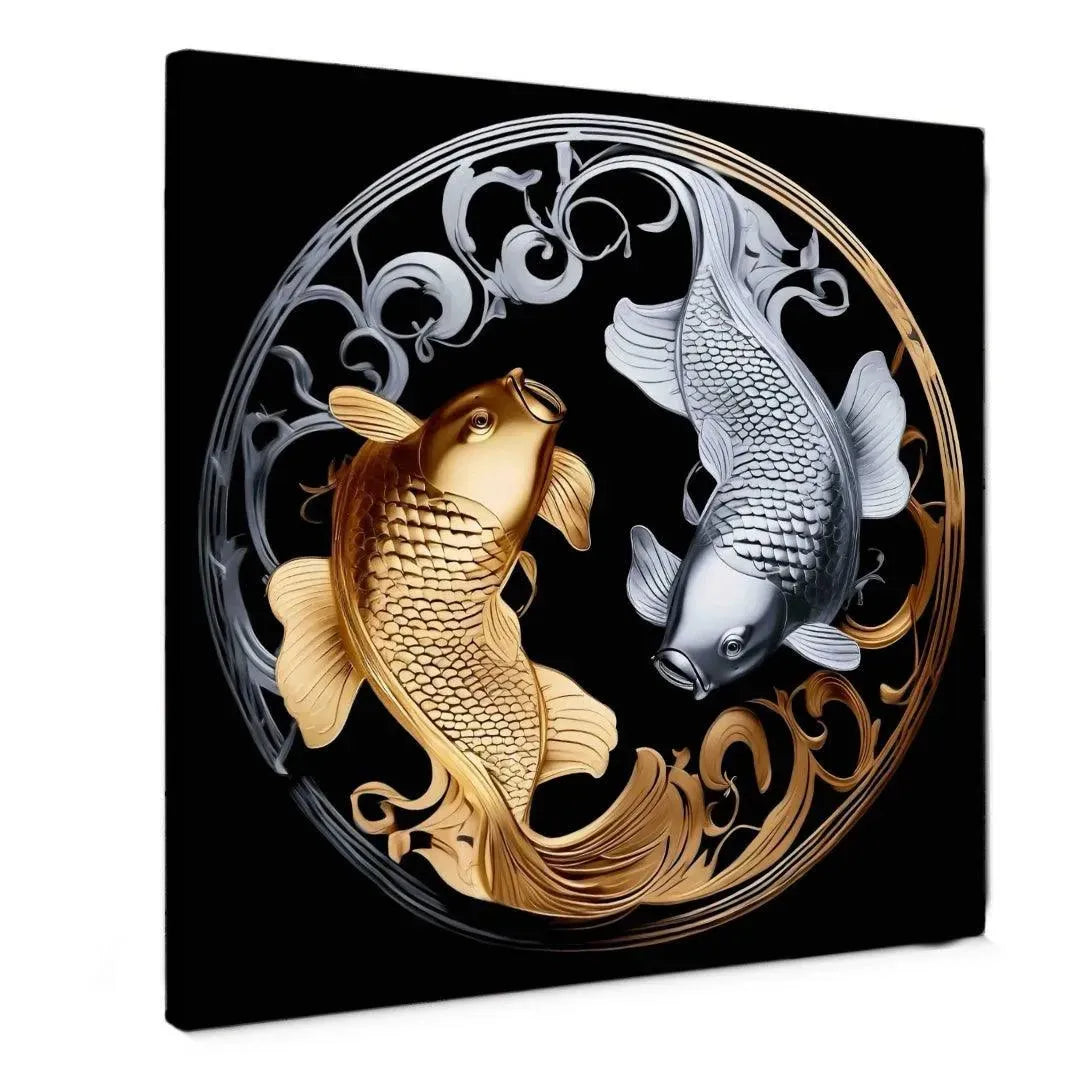 yin & yang Carp Gold Silver - Online Schilderij - Canvas Schilderij