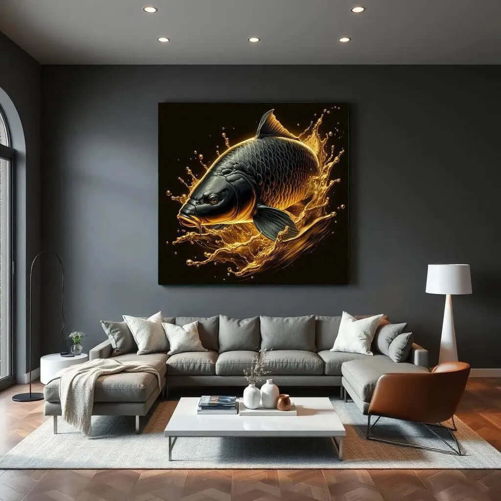 Carp in Golden Water - Online Schilderij - Canvas Schilderij