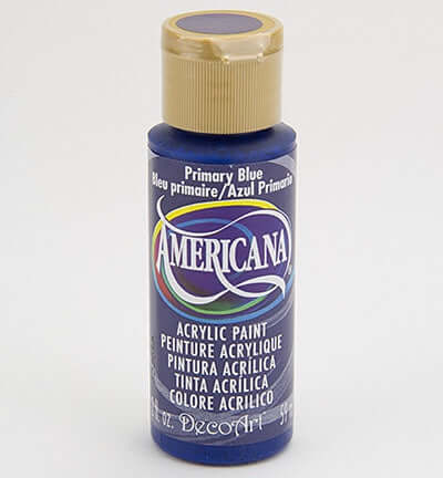 Primary Blue Americana acrylic paint bottle from Americana DecoArt, ideal for art and home decor projects.
