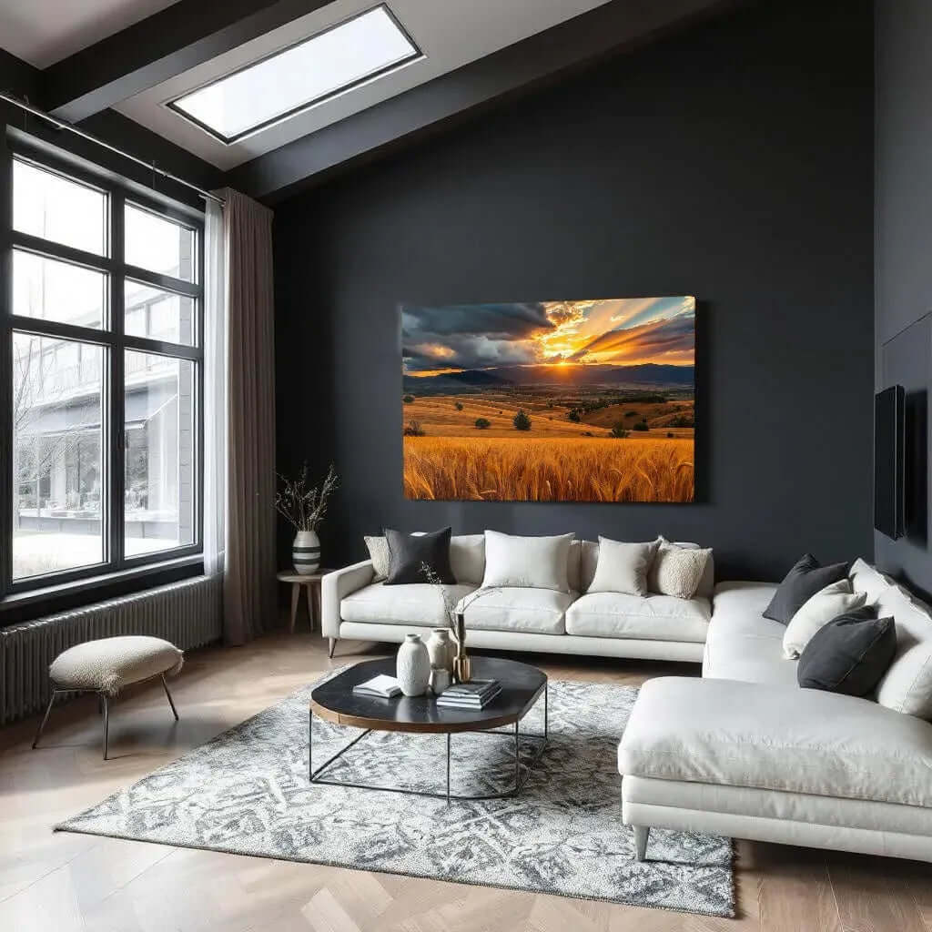 Stormy Sunset Over Wheat Fields - Online Schilderij - Glas Schilderij