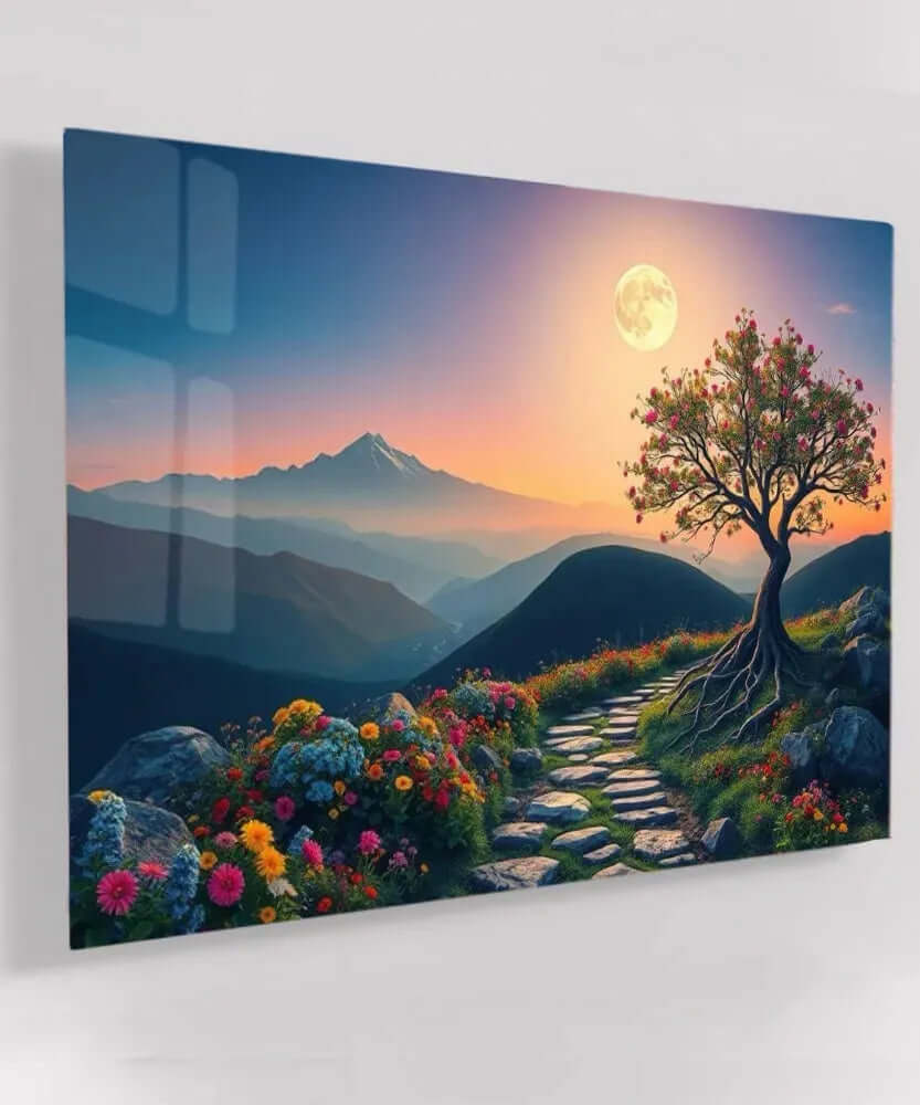 Blossom Tree Stone Path - Online Schilderij - Glas Schilderij