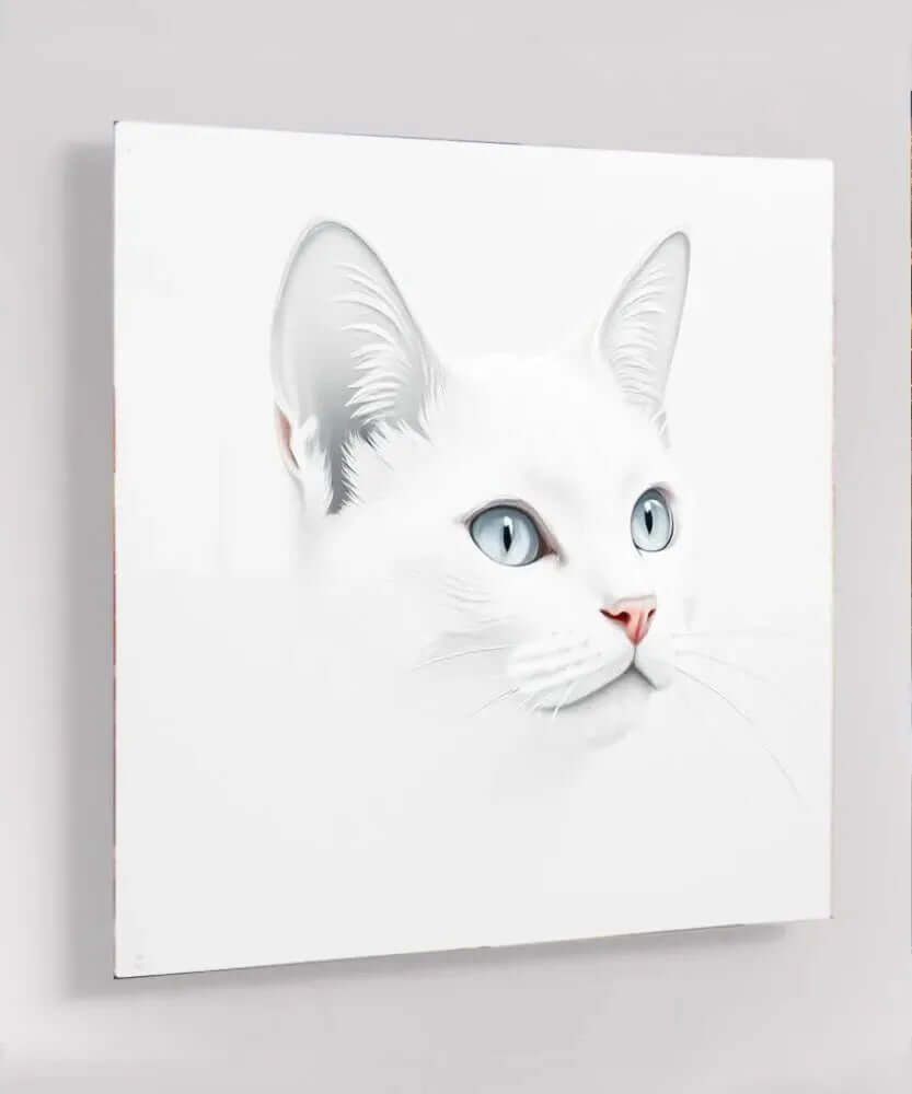 Minimalist White Cat - Online Schilderij - Glas Schilderij