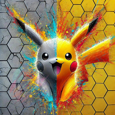 Pikachu Hexagon - Online Schilderij - Glas Schilderij
