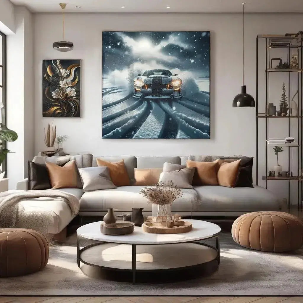 Snow Storm Racer - Online Schilderij - Glas Schilderij