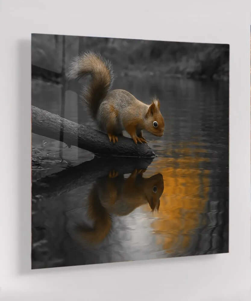 Squirrel Reflection - Online Schilderij - Glas Schilderij