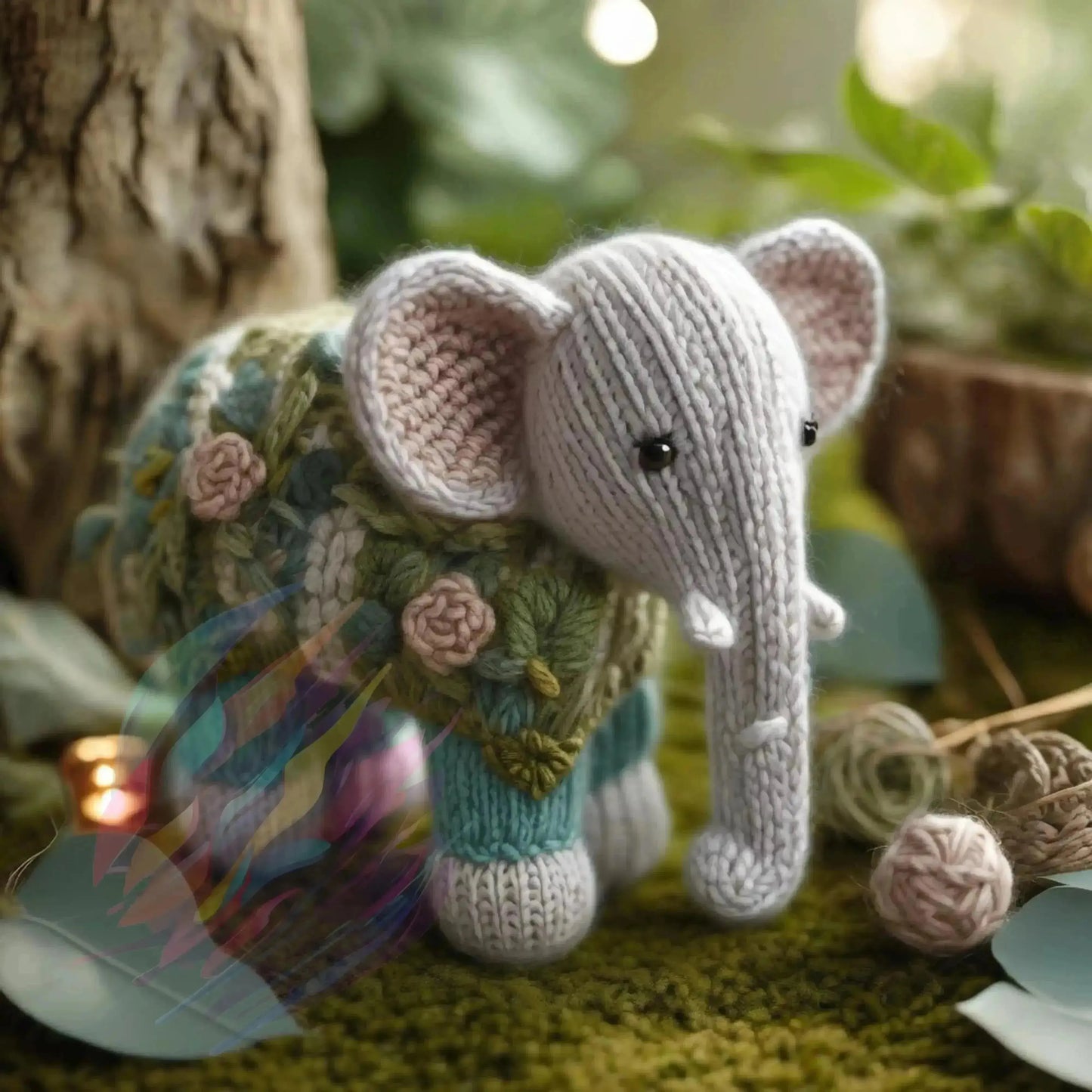 Rosy the Knit Elephant - Online Schilderij - Glas Schilderij
