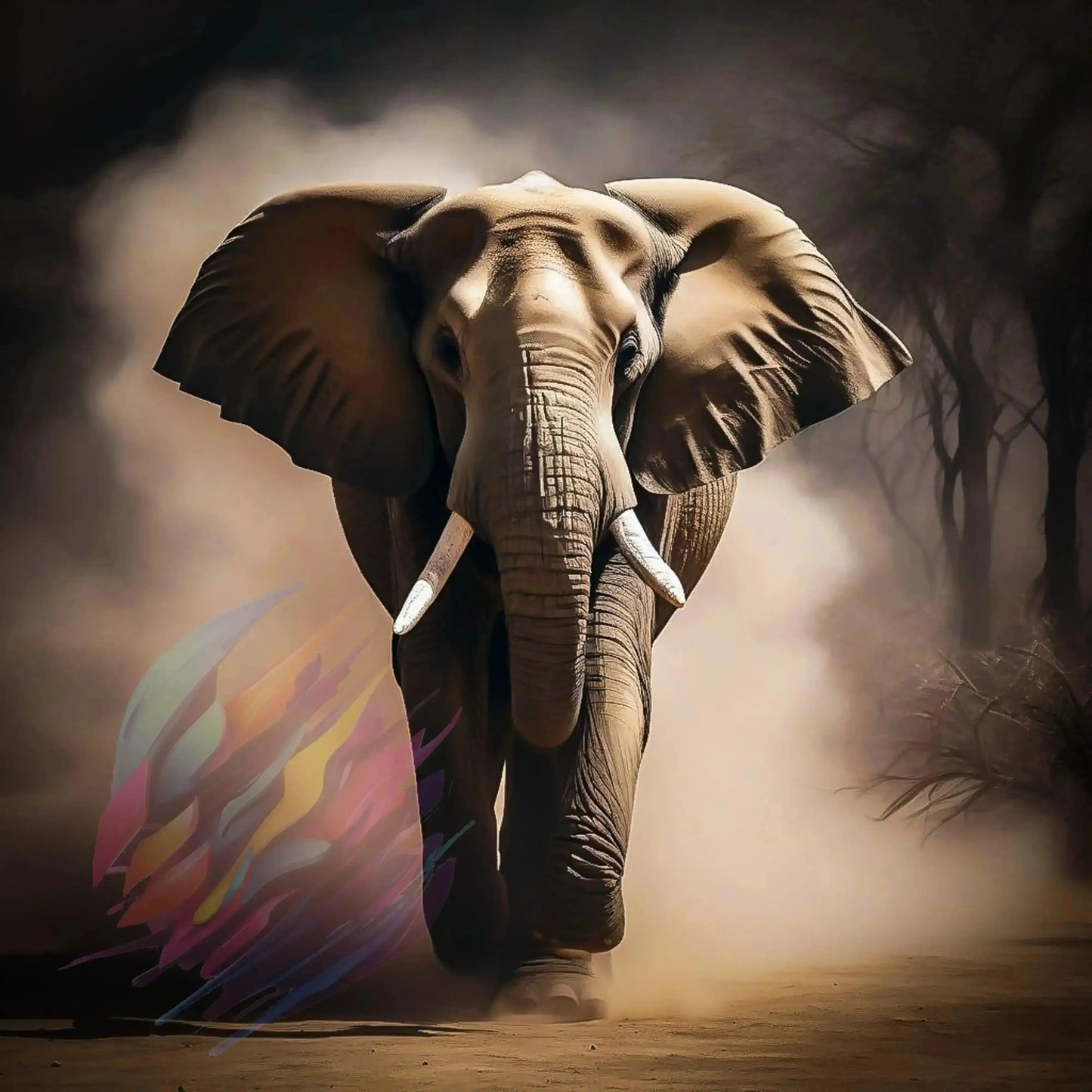 Elephant in Dust - Online Schilderij - Canvas Schilderij