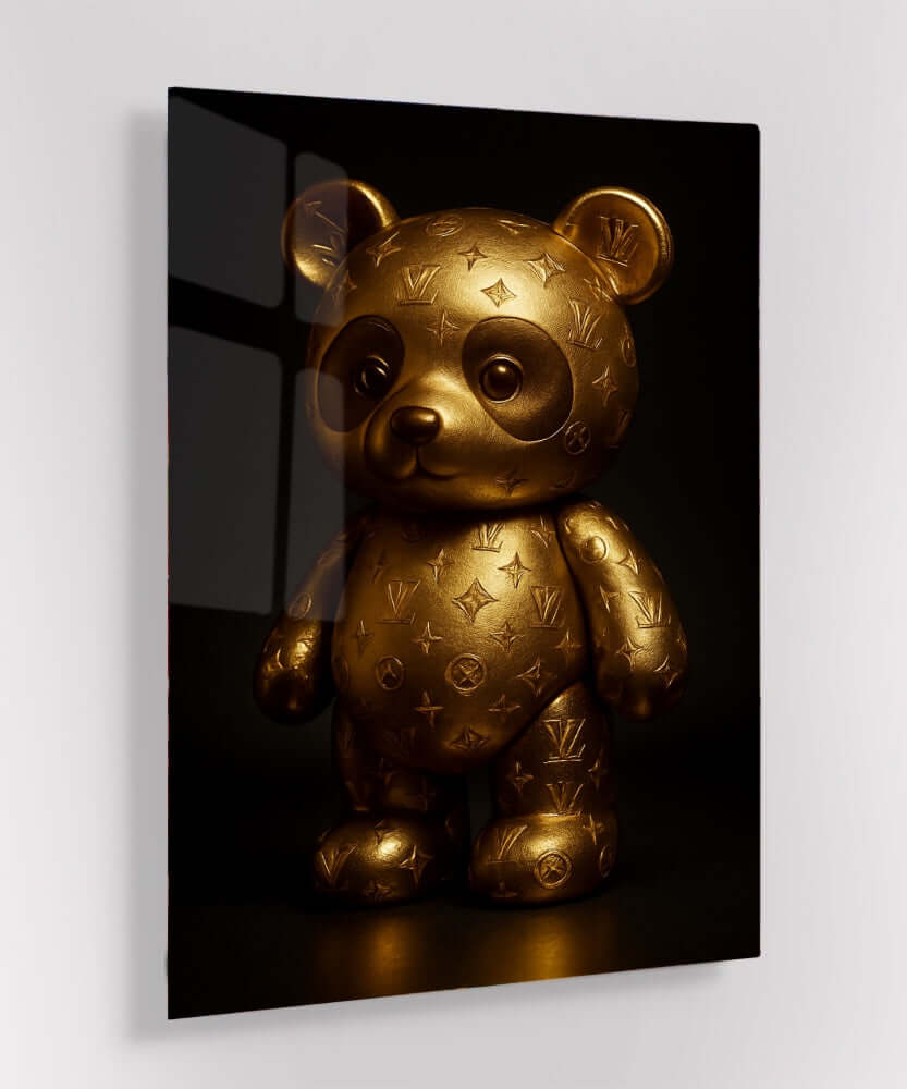 glas schilderij gouden panda teddybeer