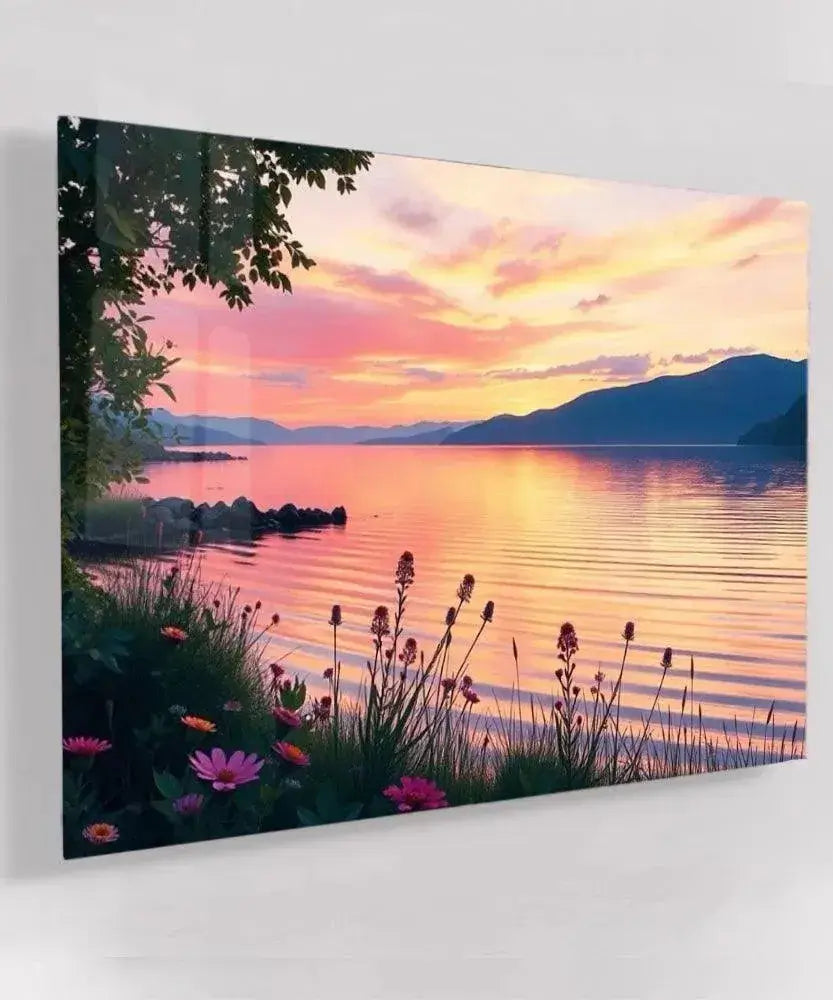 Wildflowers and Sunset - Online Schilderij - Glas Schilderij