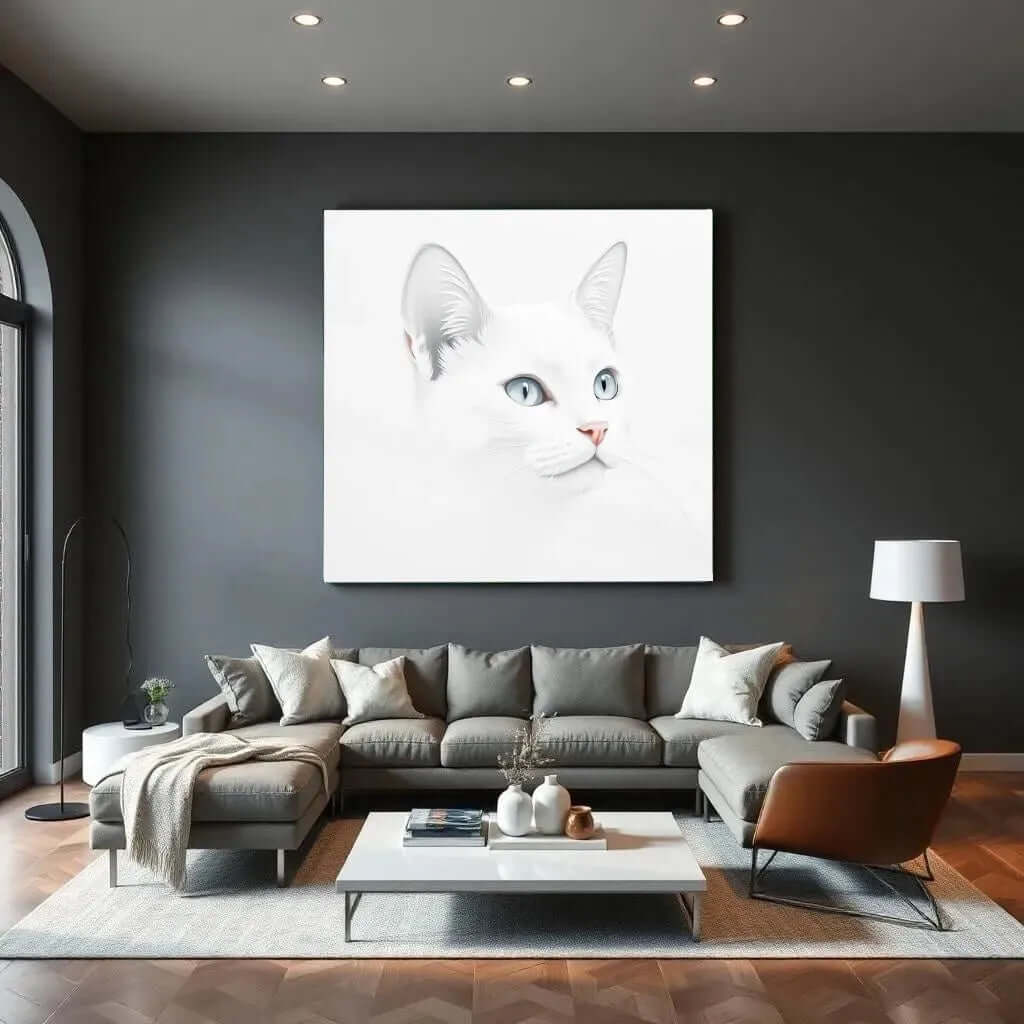 Minimalist White Cat - Online Schilderij - Glas Schilderij