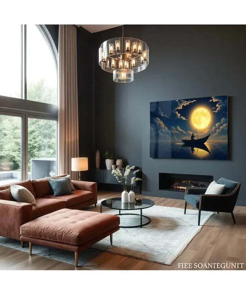 Full Moon Fishing - Online Schilderij - Glas Schilderij