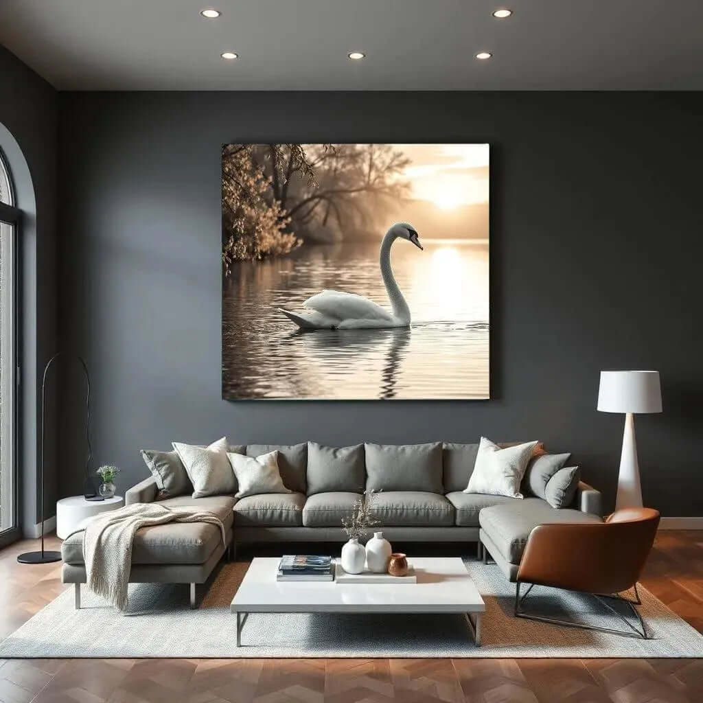 Serene Swan at Sunset - Online Schilderij - Canvas Schilderij