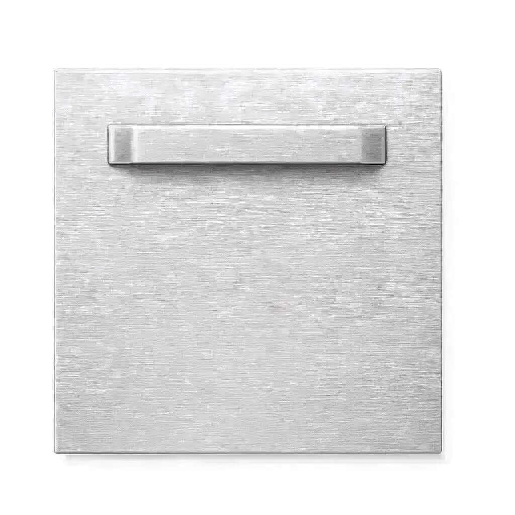 Hoe hang je een schilderij: detail van een metalen handgreep op een Dibond-paneel.