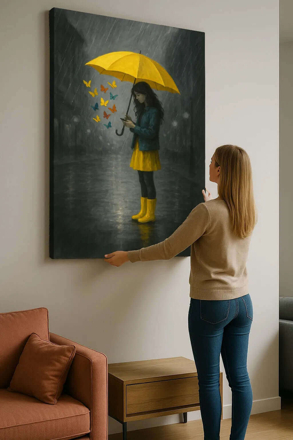 Waarom een canvas schilderij dat een vrouw met een paraplu toont, perfect past in ieder interieur.