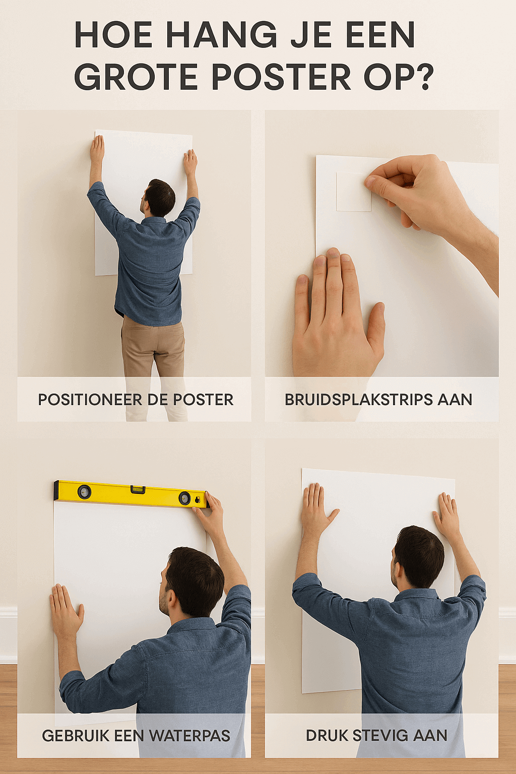 Hoe Hang Je een Poster Op? Stapsgewijze gids voor het ophangen van een grote poster aan de muur.