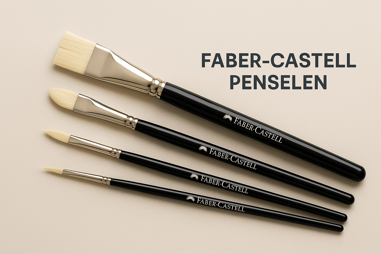 Faber-Castell penselen in verschillende maten op een lichtgekleurde achtergrond.